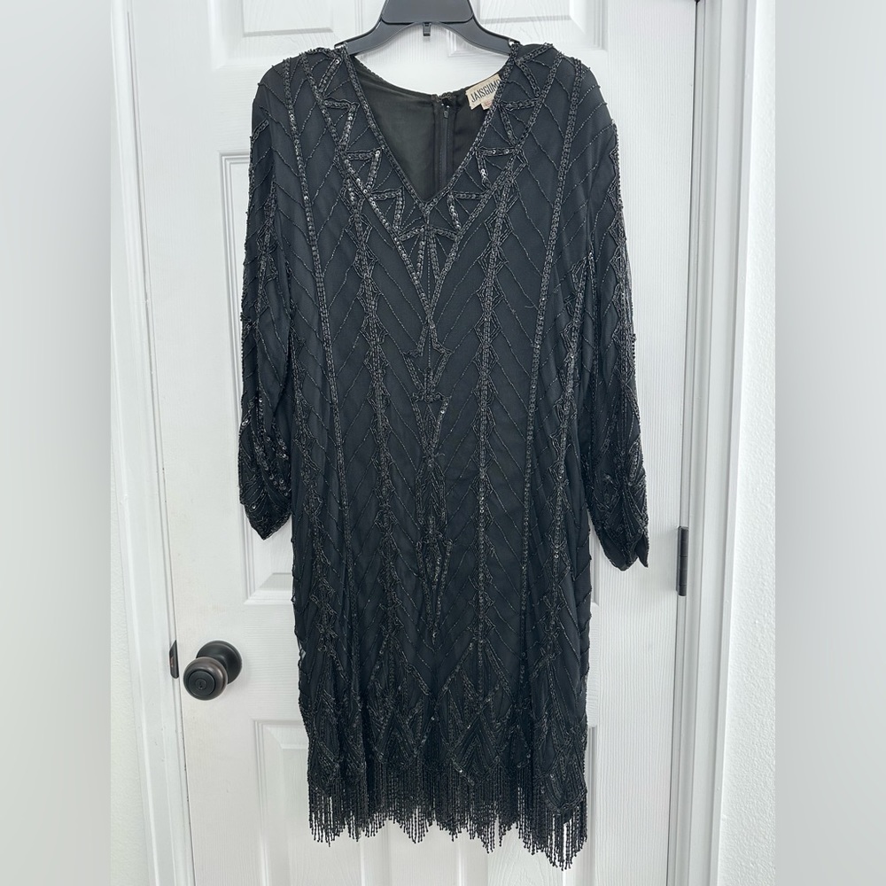 JAISGUMO DRESS XL sequins Black with Sleeves 100% Rayon Lining Viscose V-Neck